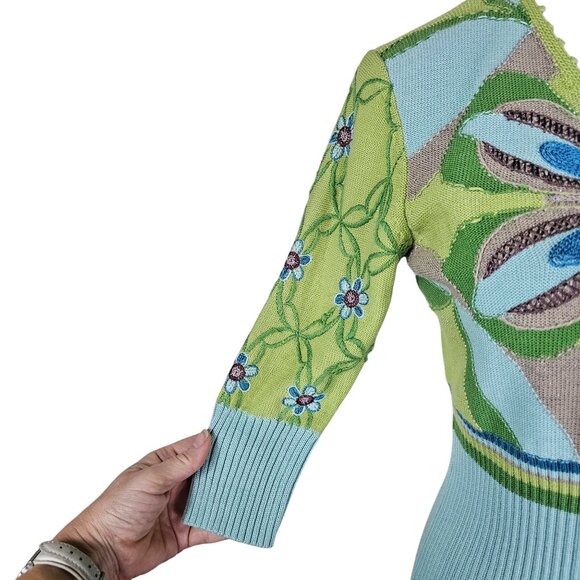 Michael Simon Floral Cardigan Sweater S Multicolor Spun Silk/Cotton Art to Wear - Picture 10 of 11